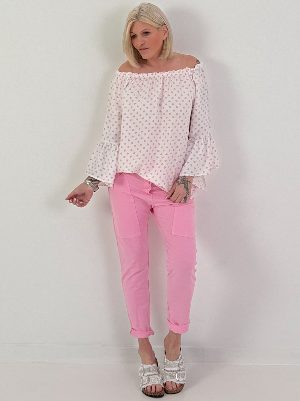 Tuniek met hartjes - wit-roze