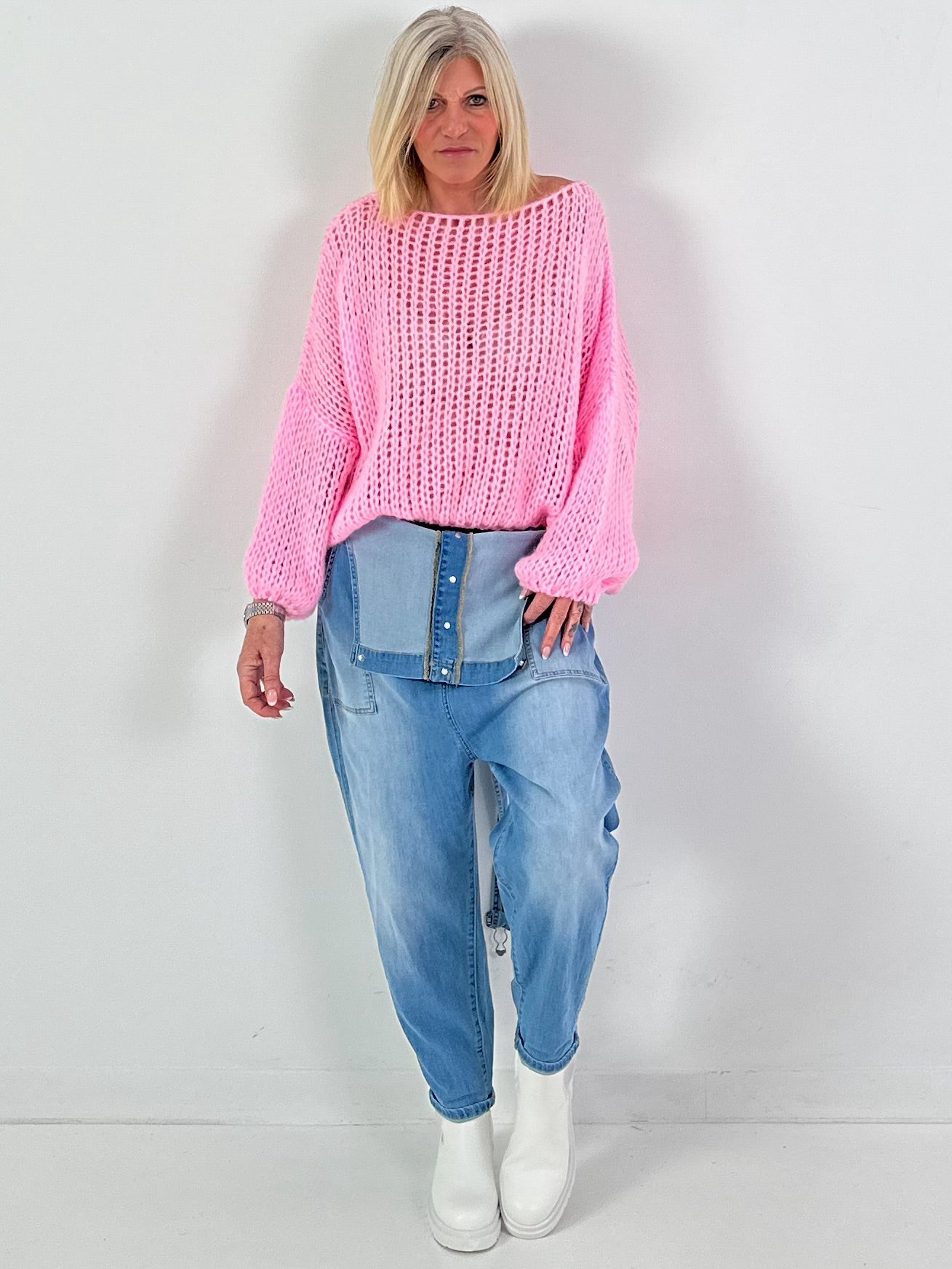 Grof gebreide trui model "Balloon Bubble" - roze