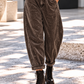 Soft balloon corduroy trousers with belt - stone-washed mocha