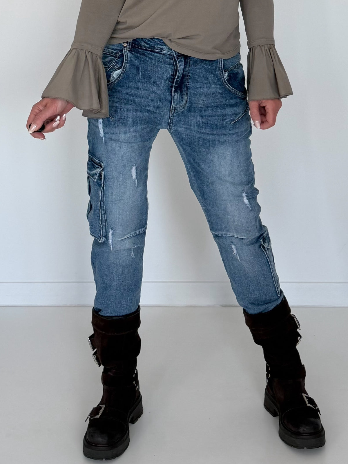 Cargo-Jeans im Used-Look - denim