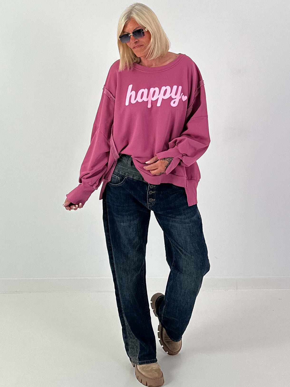 Sweatshirt with happy print - berry