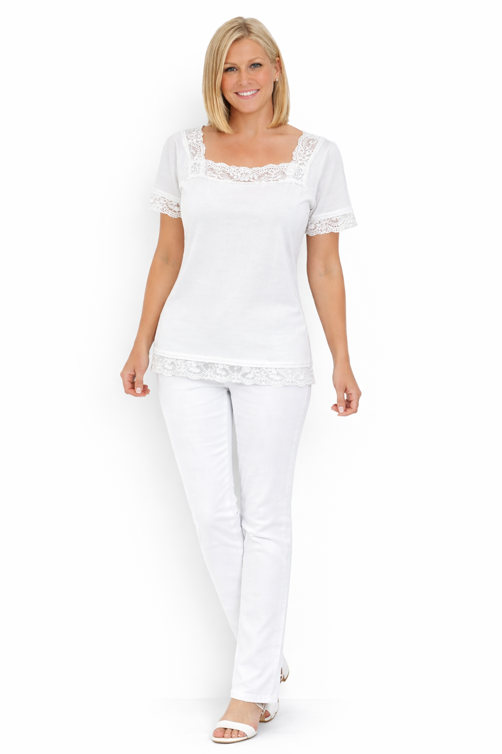 T-Shirt mit Spitzendetails - weiss