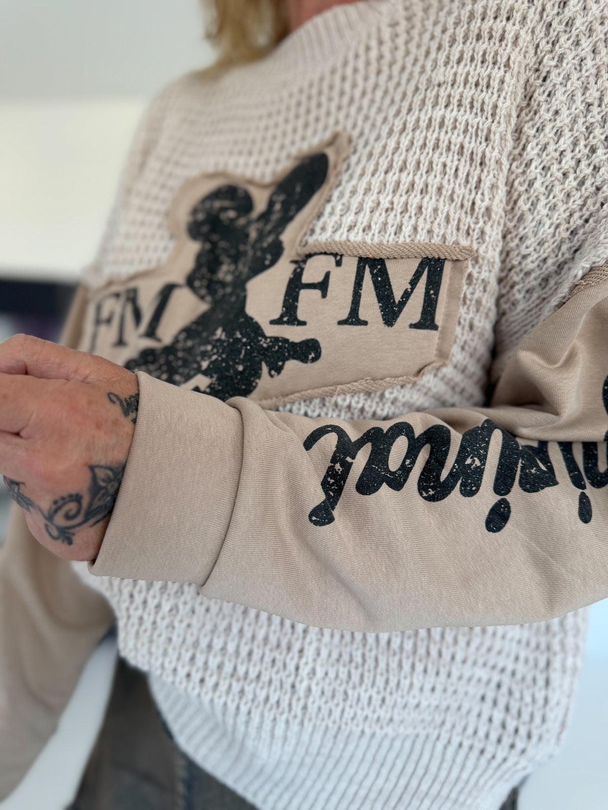 Grobstrickpullover mit Sweatärmeln - beige-taupe