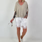 T-Shirt  mit gerafftem Saum - beige