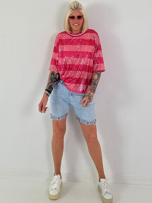 Pailletten Shirt mit Streifen - pink-rosa