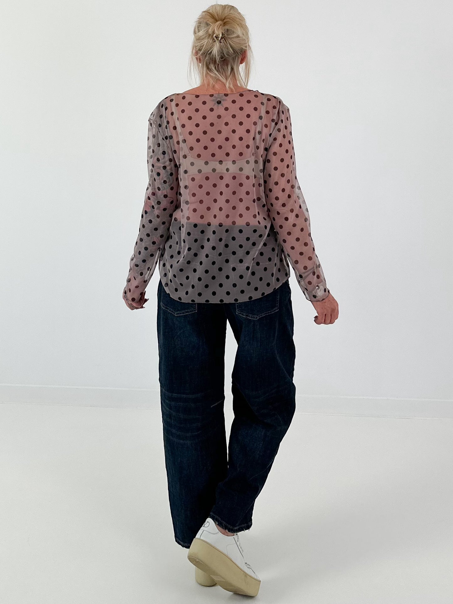 Mesh Shirt mit Punkten - taupe