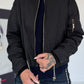 Bomberjacke mit gerafften Ärmeln - schwarz