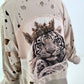 Stylische Sweatshirt Jacke mit großem Rückenpatch Tiger- beige