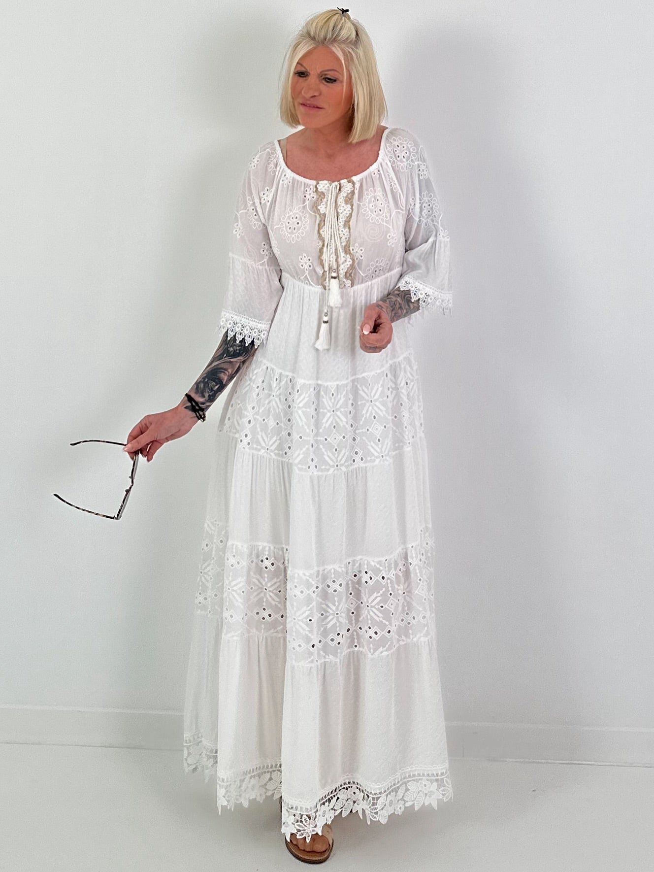 Boho Embroidered Dress - White