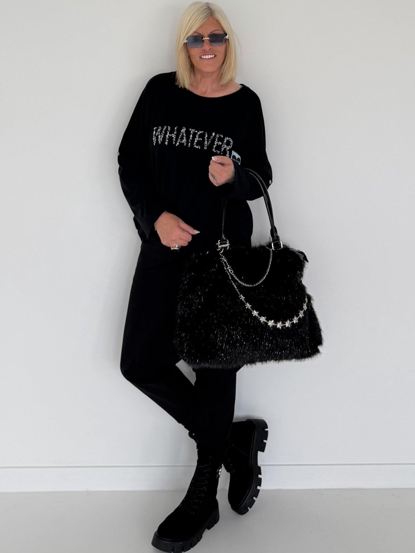 Sweater Whatever mit Strass-Details - schwarz