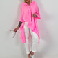 Oversized Bluse asymmetrisch mit Krawatte - neonpink
