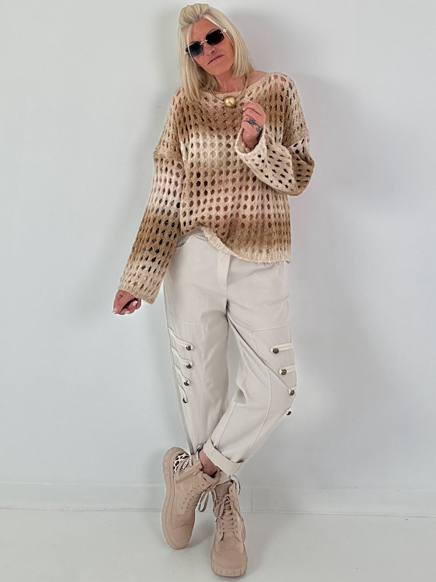 Grobstrickpullover mit Farbverlauf - beige-mehrfarbig