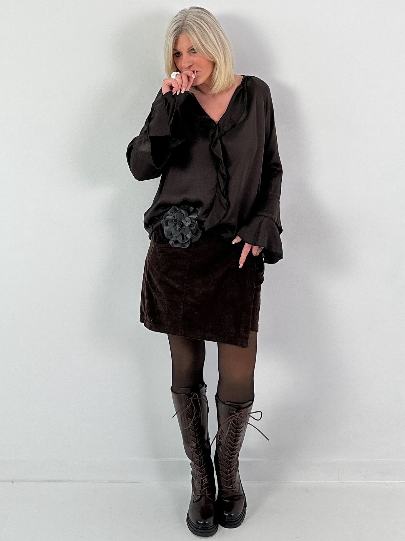 Blouse met volants model "Lush Light" - koffie