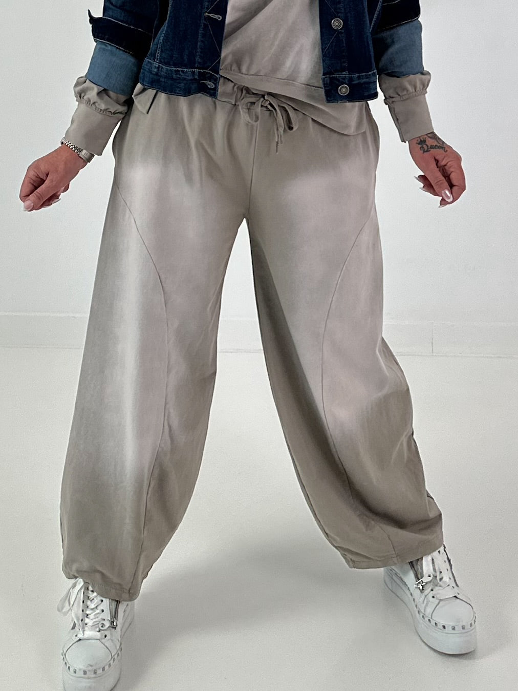 Lässige Sweat Ballonhose im Used-Look - taupe