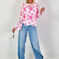 Häkelpulli mit floralem Muster - rosa-weiss