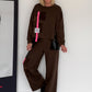 Casual tweedelig pak met details van leerlook en corduroy - mokka
