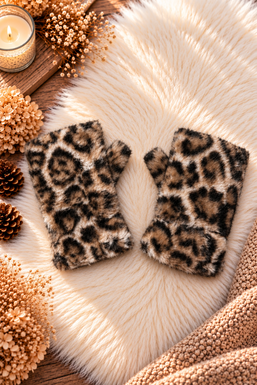 Handstulpen im Leo-Look - beige-mehrfarbig