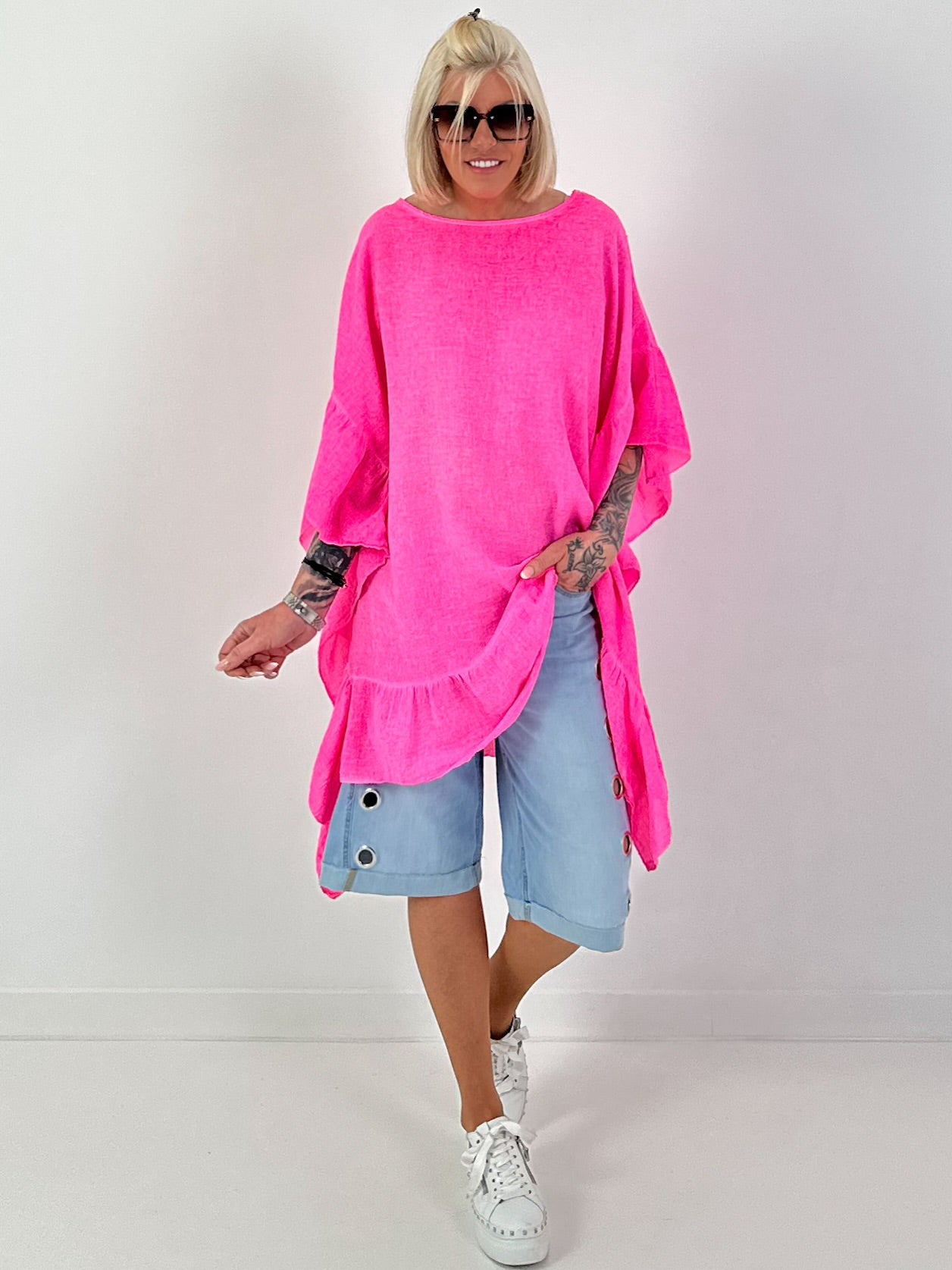 Tunic/Dress with crocheted back - neon pink