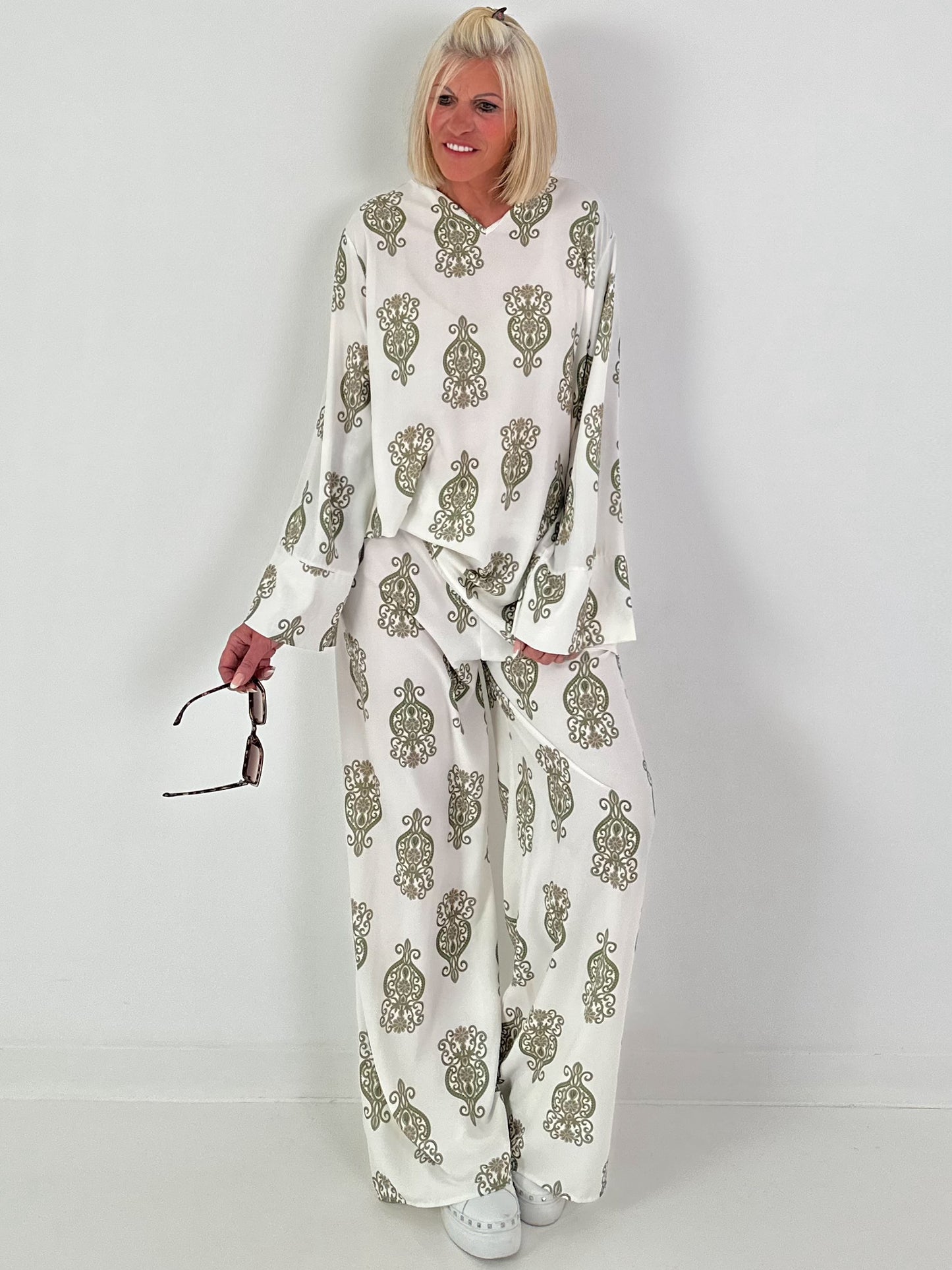 Zweiteiler mit Ornament Print - khaki-creme