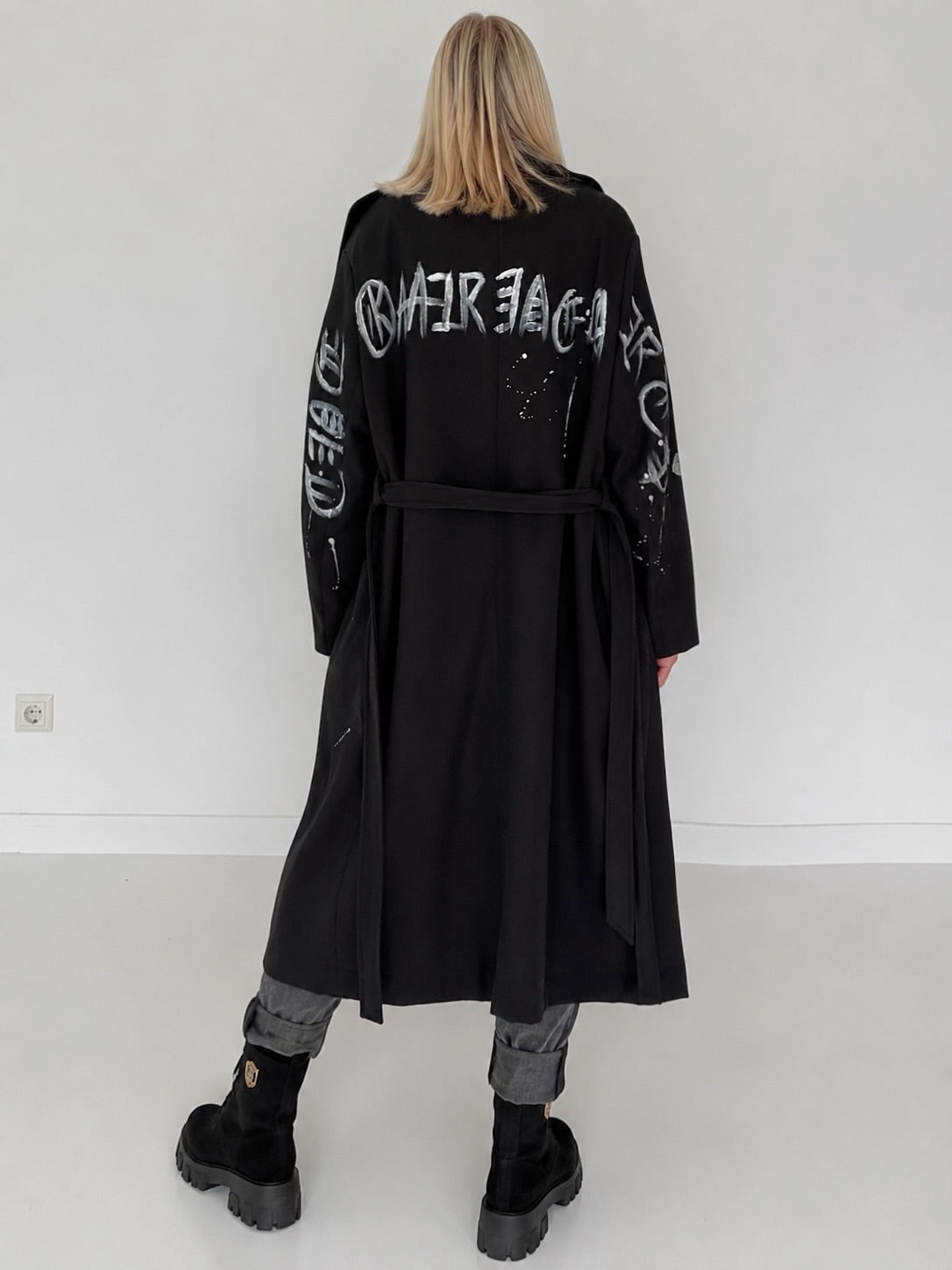Hand printed oversized Mantel - schwarz