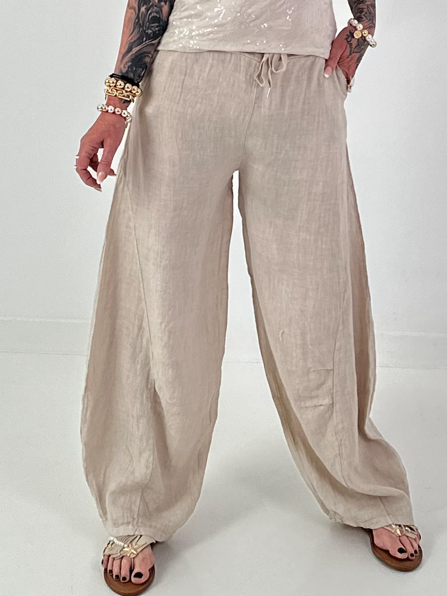 Balloon Linen Trousers - beige