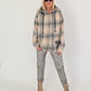Checked shirt jacket with hood - beige-grey-multi-coloured