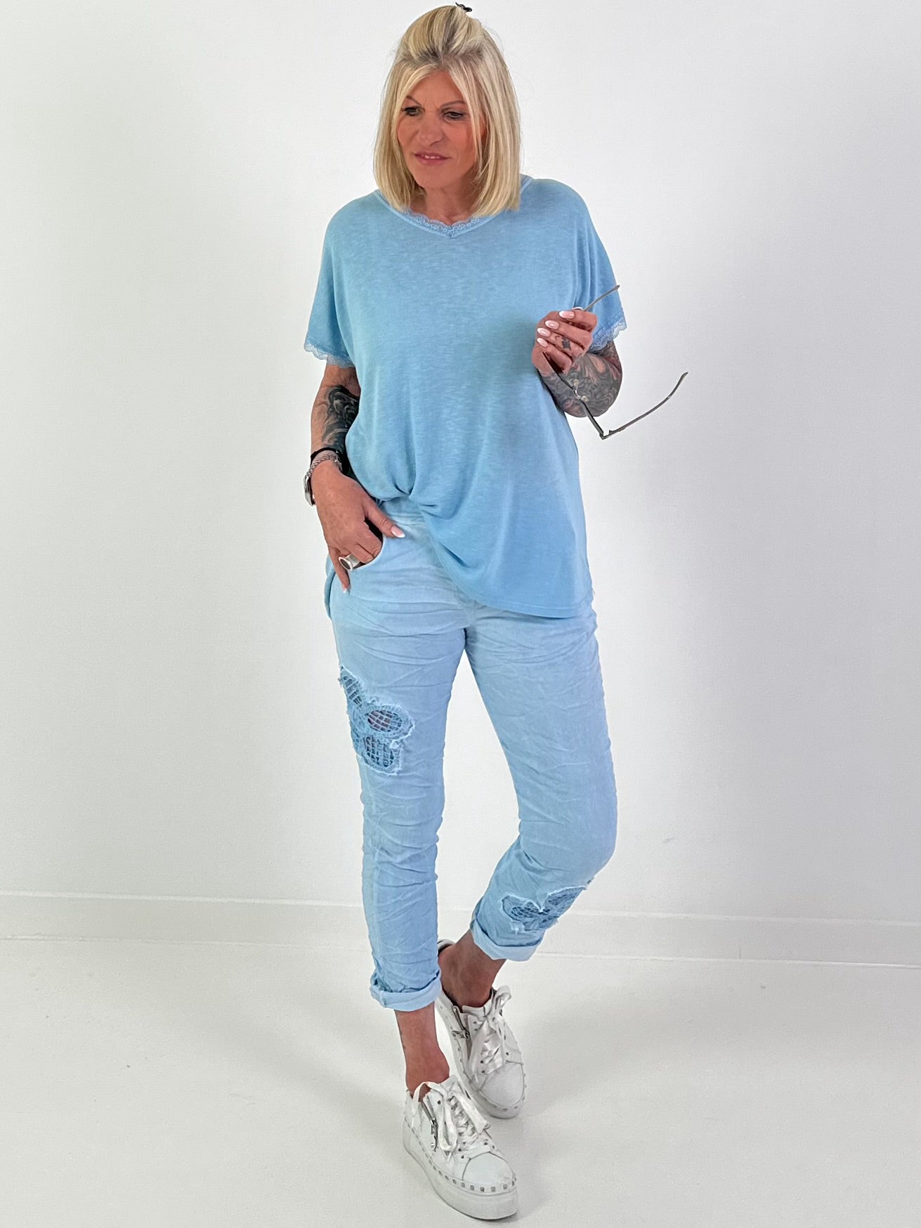 T-Shirt with Back Tie - Light Blue