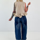 Ärmellose Bluse mit Volants  - beige