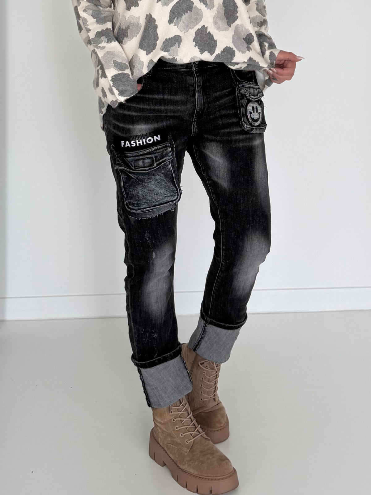 Jeans Fashion Smiley - used-black