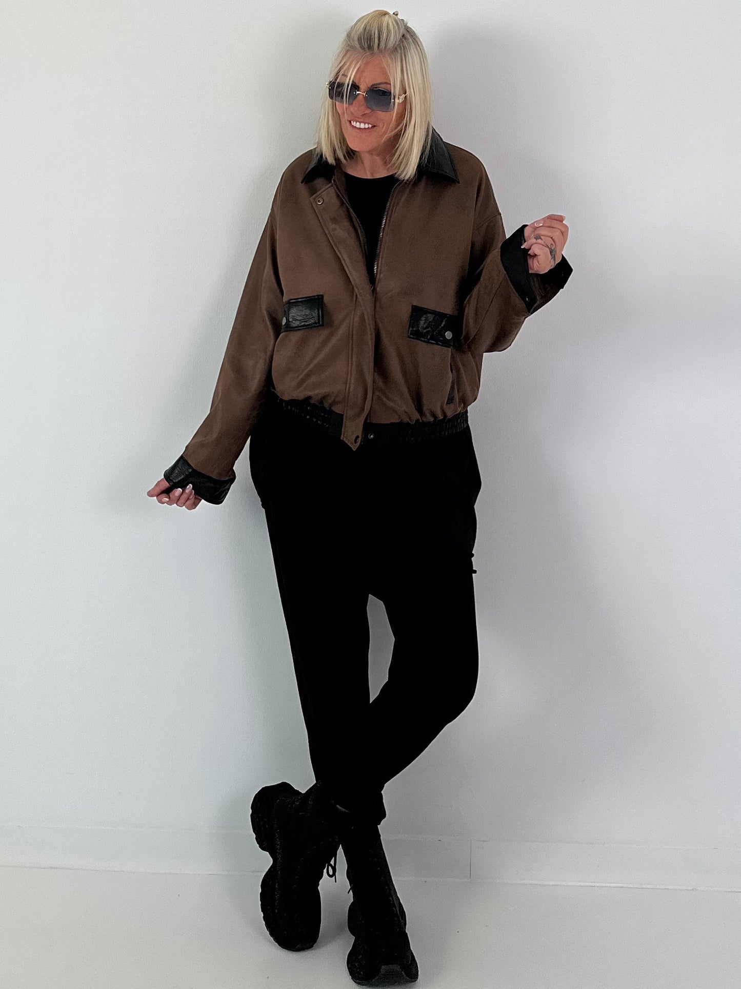 Vintage blouson in leather look - mocha