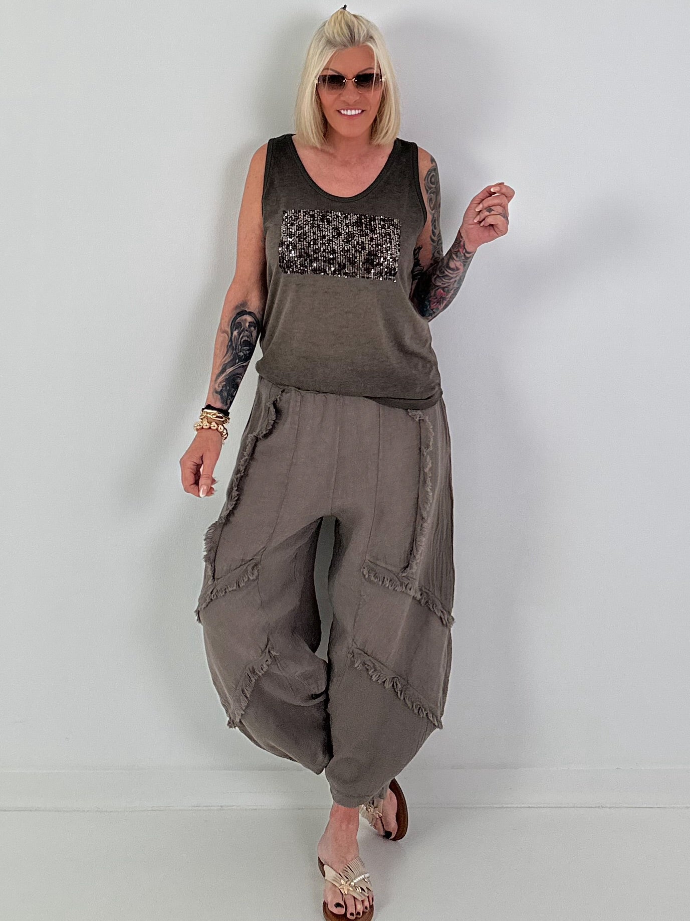 Fine Knit Top with Leopard Patch - chocolate