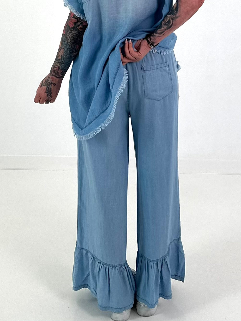 Ruffle Hem Jeans - Light Blue