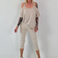 Shirt mit Cold Shoulder und Leo Strass - beige