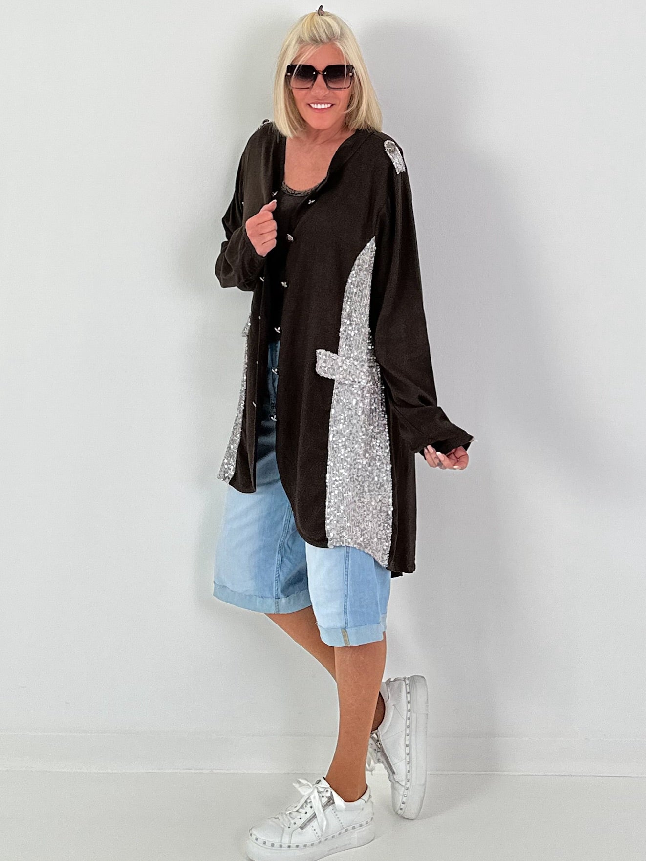 Oversized Linen Military Blazer - Chocolate