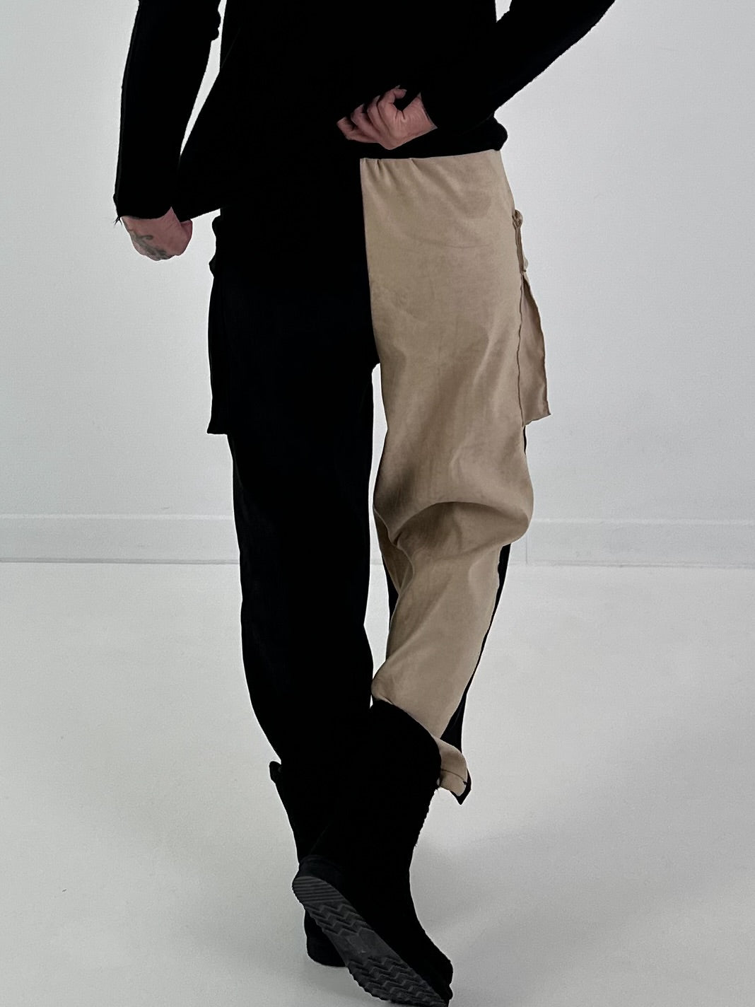 Suede-look trousers, model "Dual Harmony" - black-beige