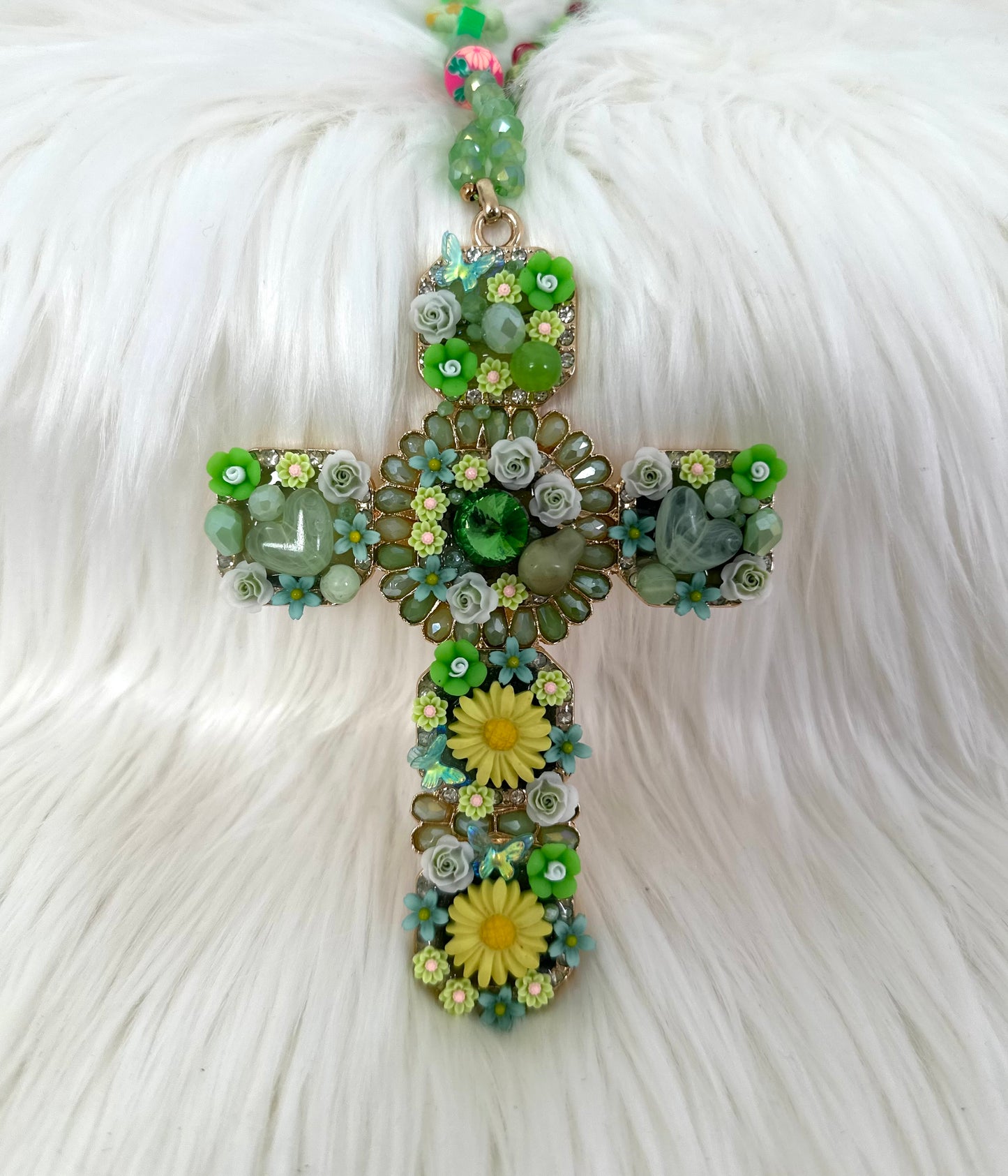 Kette mit Kreuz Anhänger - grün-mehrfarbig
