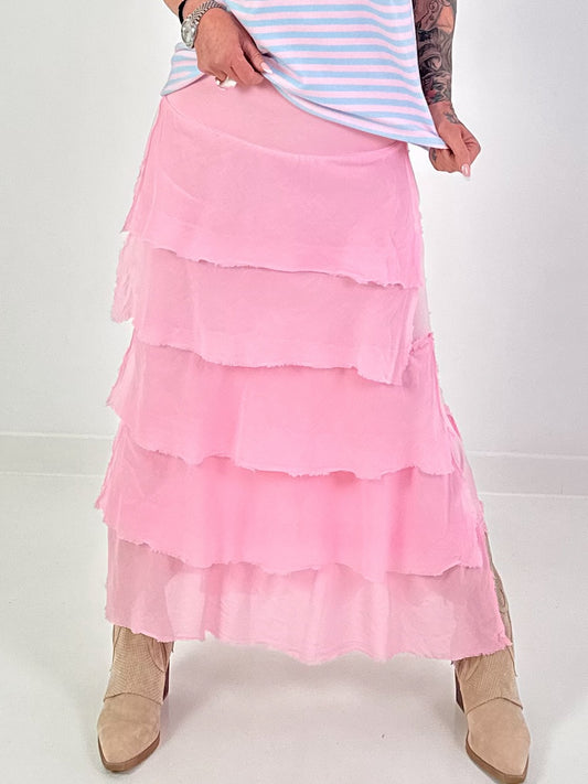 Lange rok met volants - roze