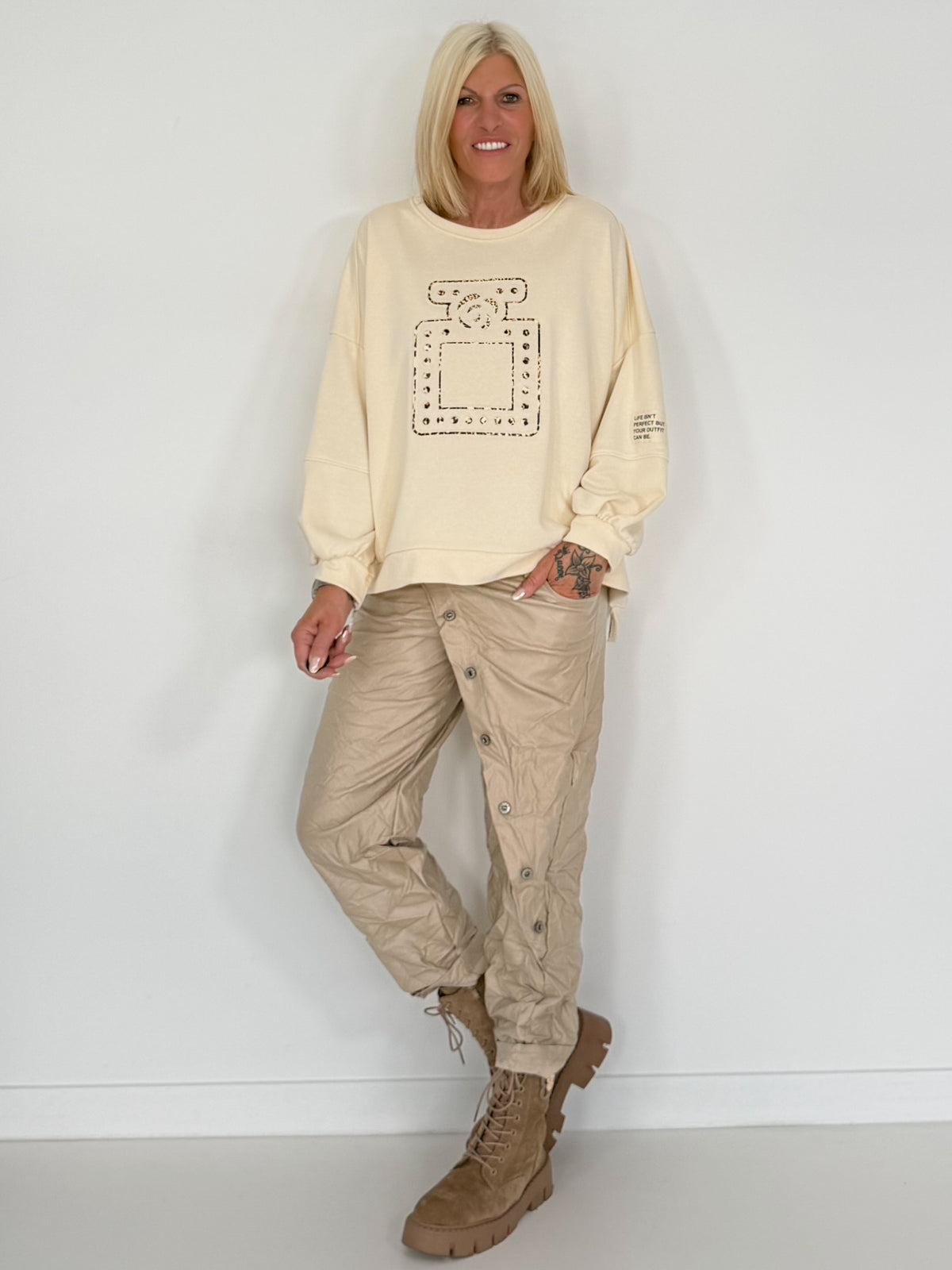 Sweater mit 3D-Print - beige-leo
