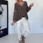 Kuscheliger Pullover mit V-Ausschnitt - taupe-rosa