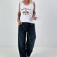 Ribbed Printed Tank Top - white