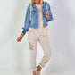 Trousers with crocheted flower inserts - beige