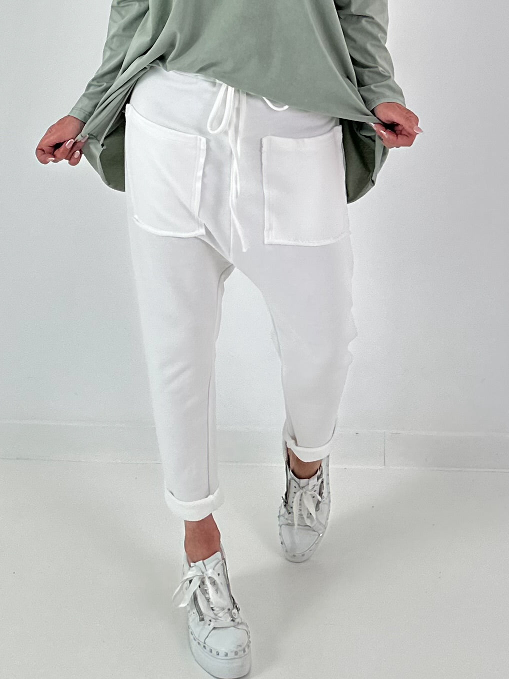 Sweatshirt Baggy mit aufgesetzten Taschen - weiss