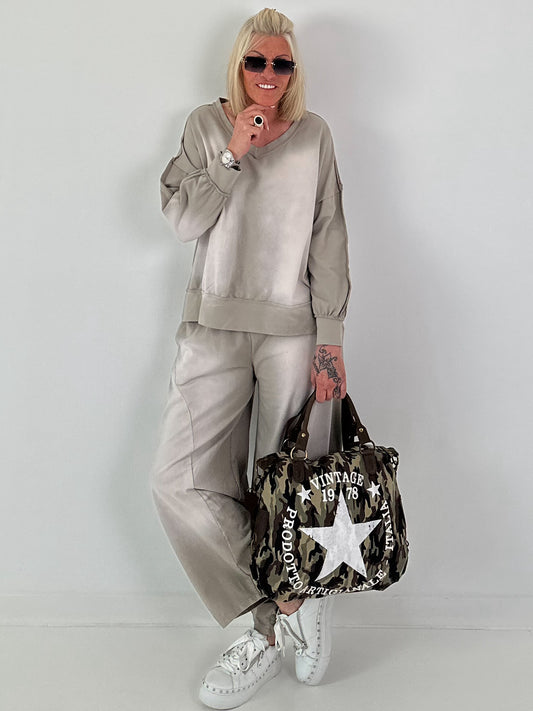 Casual sweatshirt met used-look - taupe