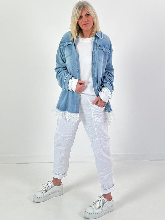 Jeanshemd mit Spitzensaum Modell "Delight" - denim