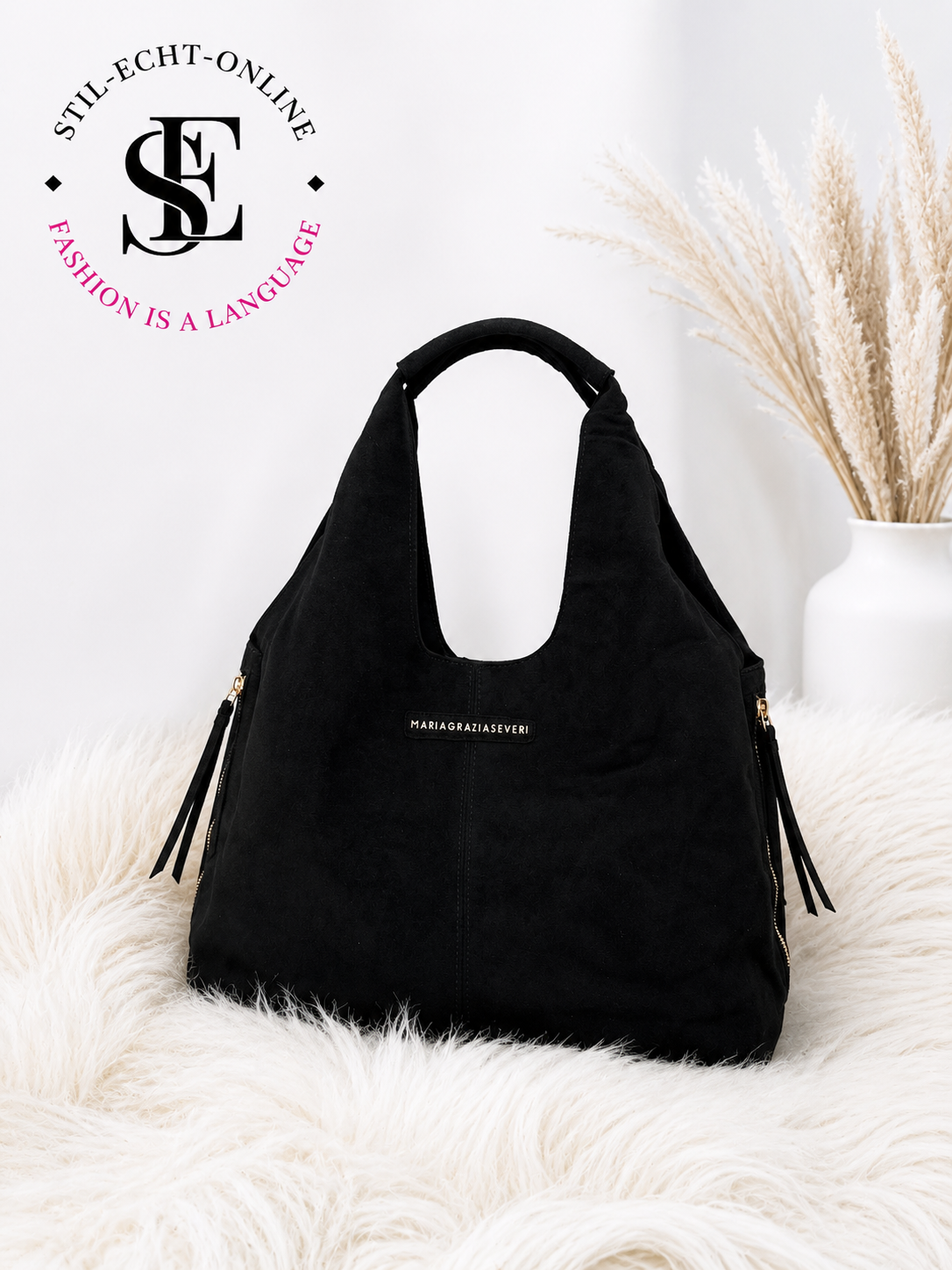 Suede-look bag - black