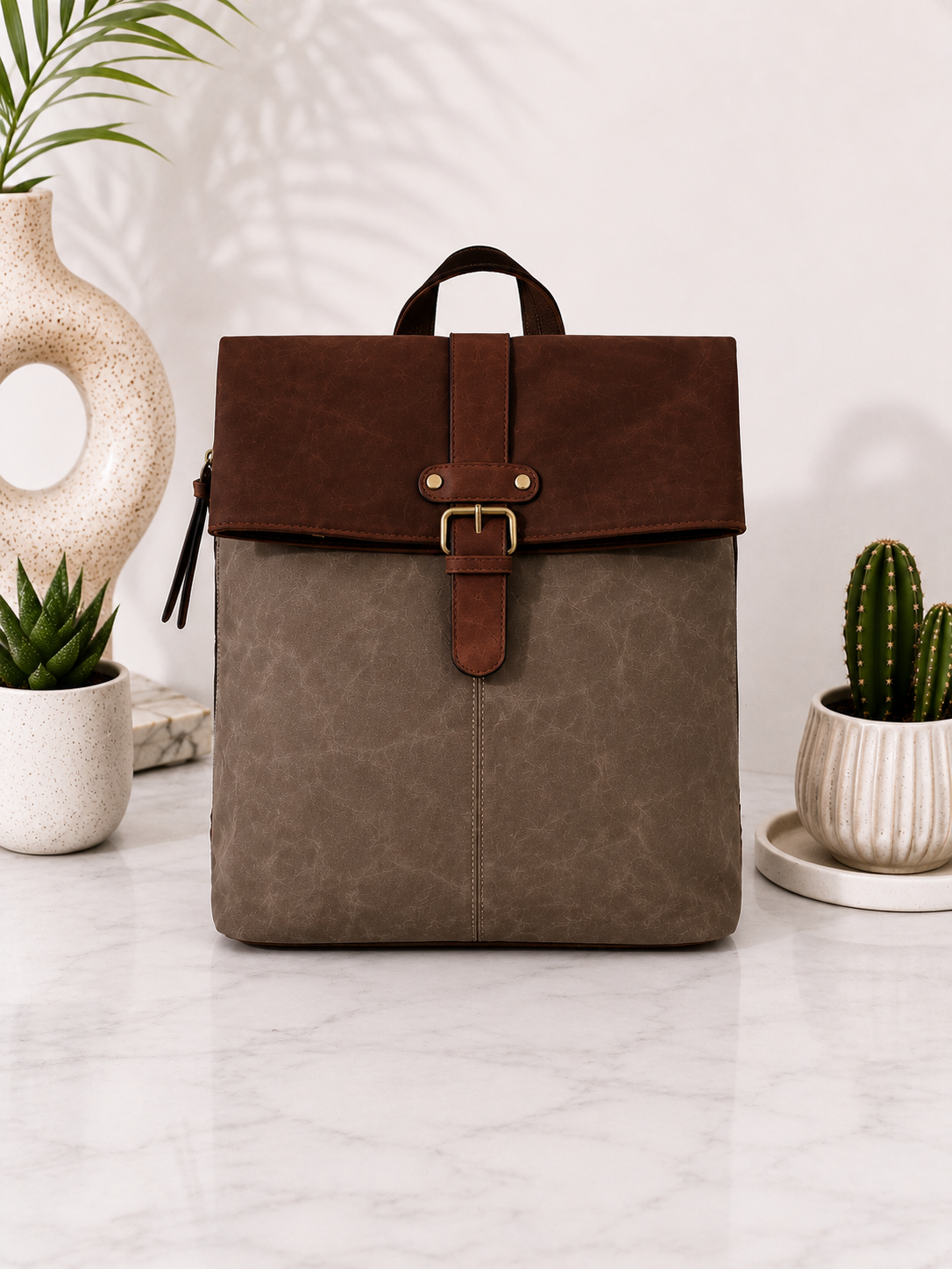 Backpack in vintage leather look - Soil - coffee