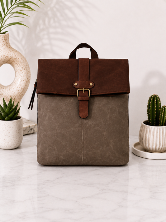 Backpack in vintage leather look - Soil - coffee