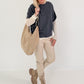 Genuine leather bag with elaborate details - beige