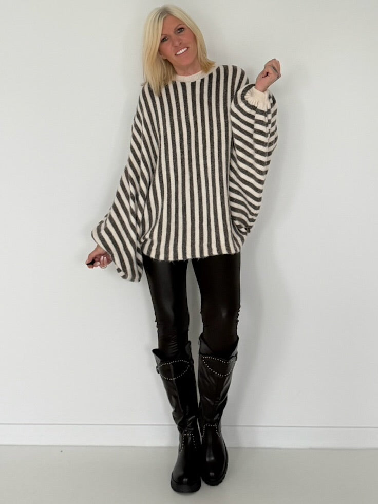 Pullover in Streifen-Look mit Fledermausärmeln   - ecru-chocolate