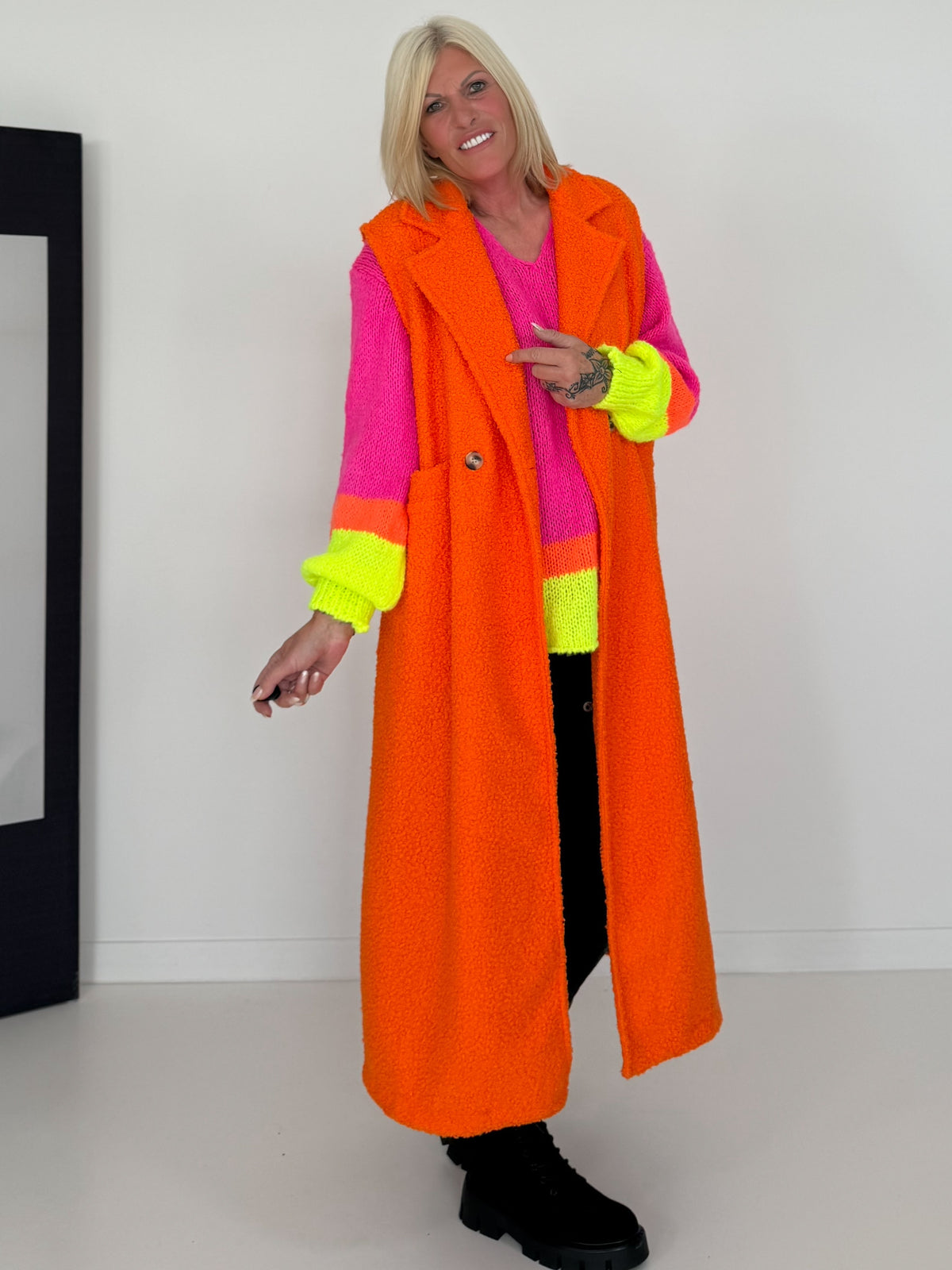 Bouclé lang vest - neonoranje